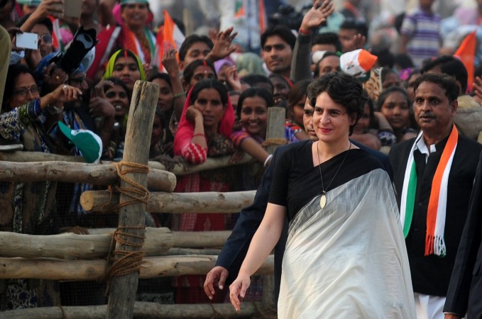 Priyanka Gandhi arrives at a rally held to support party candidates during the ongoing Uttar Pradesh state assembly elections at Rae Bareli on February 17, 2017. Indian Congress Party leader Priyanka Gandhi