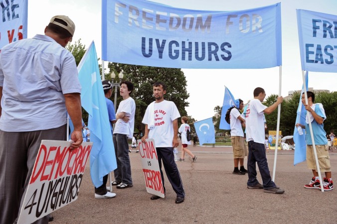 Uighurs demonstrate in front of the White House in Washington,DC Uighur Muslims