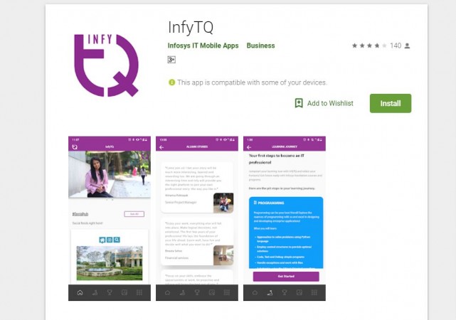 InfyTQ for Android app on Google Play store. InfyTQ, Infosys, engineering, learning app, Google Play store
