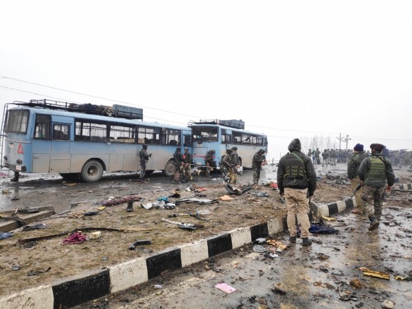 Pulwama: The site on on the Srinagar-Jammu highway where 20 Central Reserve Police Force (CRPF) troopers were killed and 15 others injured in an audacious suicide attack by militants in Jammu and Kashmir's Pulwama district on Feb 14, 2019. All the injured have been shifted to the Army's Base Hospital in Srinagar. The site on on the Srinagar-Jammu highway where 20 Central Reserve Police Force (CRPF) troopers were killed and 15 others injured in an audacious suicide attack by militants in Jammu and Kashmir's Pulwama district on Feb 14, 2019.
