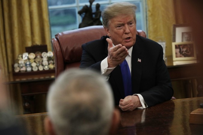 WASHINGTON, DC - FEBRUARY 22: U.S. President Donald Trump speaks during a meeting with Chinese Vice Premier Liu He in the Oval Office of the White House February 22, 2019 in Washington, DC. Liu is in Washington with the Chinese delegation to participate in the U.S.-China trade talks. President Trump Meets With China's Vice Premier In Oval Office