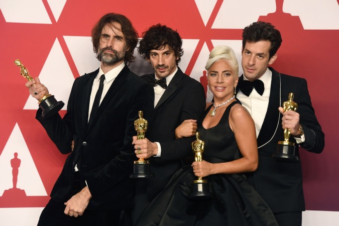 HOLLYWOOD, CALIFORNIA - FEBRUARY 24: (L-R) Andrew Wyatt, Anthony Rossomando, Lady Gaga, and Mark Ronson, winners of Best Original Song for 'Shallow' from 'A Star is Born,' pose in the press room during the 91st Annual Academy Awards at Hollywood and Highland on February 24, 2019 in Hollywood, California. 91st Annual Academy Awards - Press Room