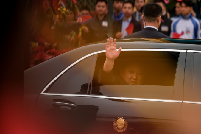 Kim Jong-un waves from his car after arriving by train at Dong Dang railway station near the border with China on February 26, 2019 in Lang Son, Vietnam Kim Jong Un in Hanoi