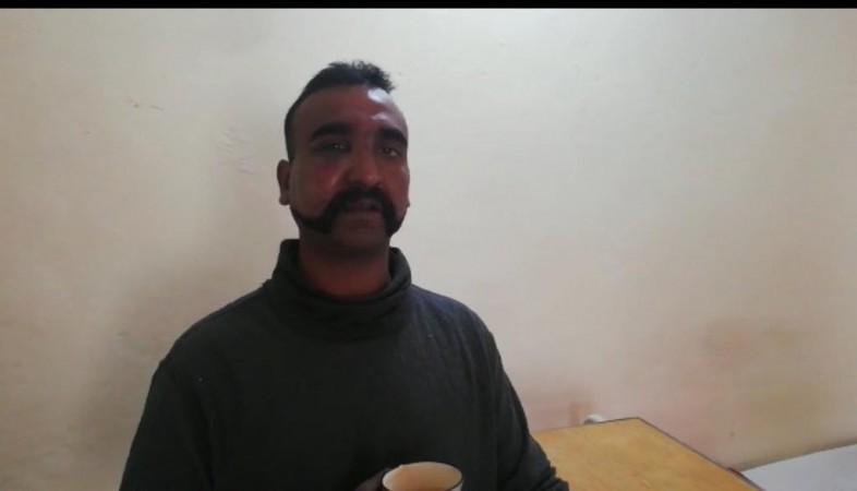 A photograph of Wing Commander Abhinandan Varthamana, who is in Pakistan's custody, released by Pakistan's DG ISPR Maj Gen Asif Ghafoor. Wing Commander Abhinandan Varthaman