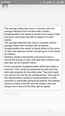 Sonam Kapoor Insta story