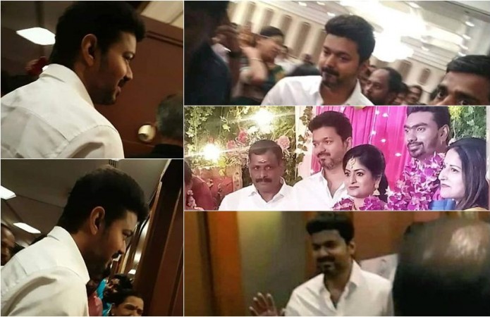 A collage of Vijay's pictures (Thalapathy 63) taken when he attended a wedding. Vijay's Thalapathy 63 Unofficial First Look