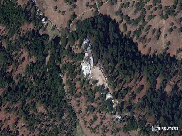 A satellite image shows a close-up of a madrasa near Balakot in Pakistan. satellite image