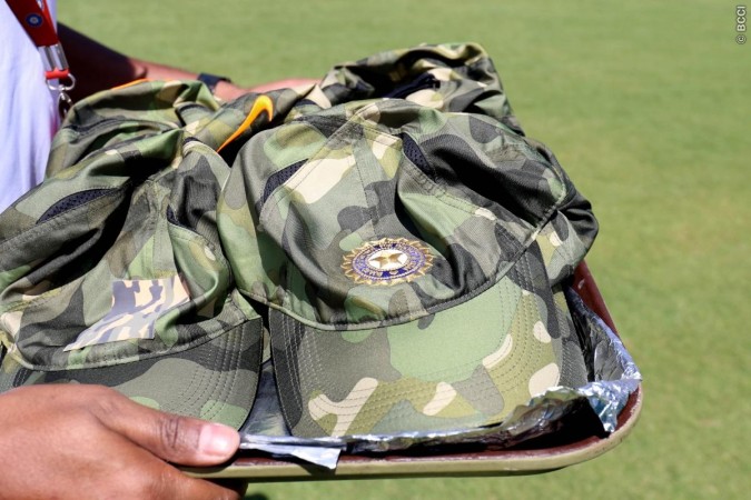 The Indian team wore the special cap in the third ODI against Australia in Ranchi. BCCI Indian Army India Cricket Team