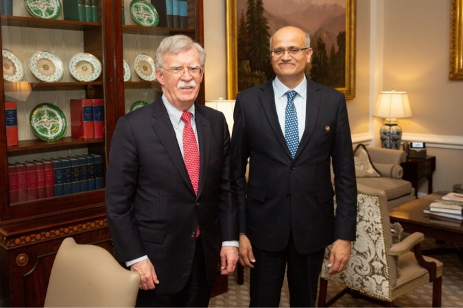 Vijay Gokhale, Secretary in the Ministry of External Affairs, with John Bolton, US National Security Affairs Advisor. Vijay Gokhale with John Bolton