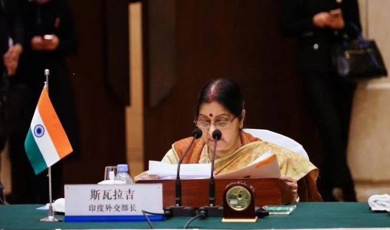 External Affairs Minister Sushma Swaraj at a UN meeting. India's diplomacy led to 14 of the 15 UN Security Council members supporting the blacklisting of Jaish-e-Mohammed chief Masood Azhar. Minister of External Affairs Sushma Swaraj