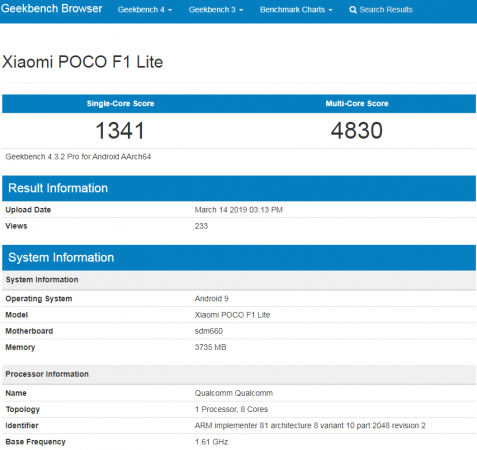 Poco F1 Lite on Geekbench Poco F1 Lite on Geekbench