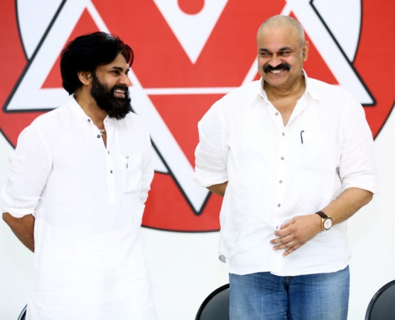 Pawan Kalyan inducts his brother Nagababu in to Jana Sena party Pawan Kalyan inducts his brother Nagababu in to Jana Sena party