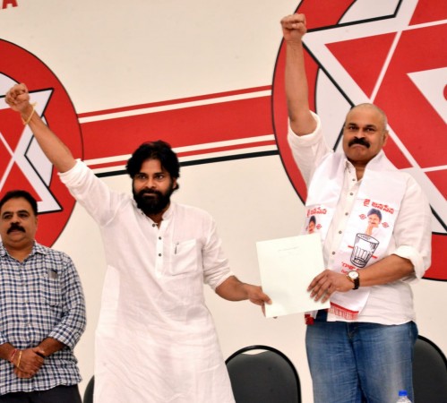 Pawan Kalyan inducts his brother Nagababu in to Jana Sena party Pawan Kalyan inducts his brother Nagababu in to Jana Sena party