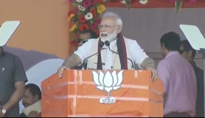 Koraput: Prime Minister Narendra Modi addresses a public rally in Odisha's Koraput district, on March 29, 2019. Prime Minister Narendra Modi