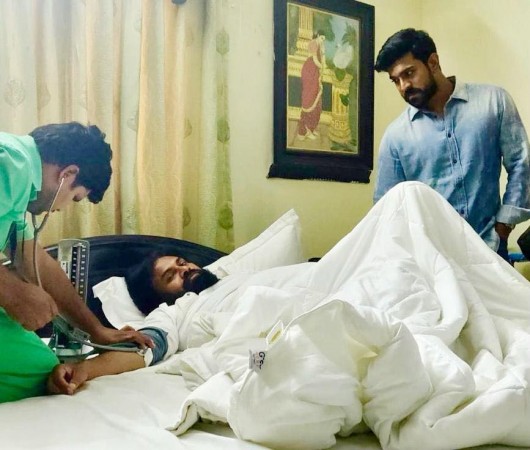 Ram Charan meets Pawan Kalyan Ram Charan meets Pawan Kalyan