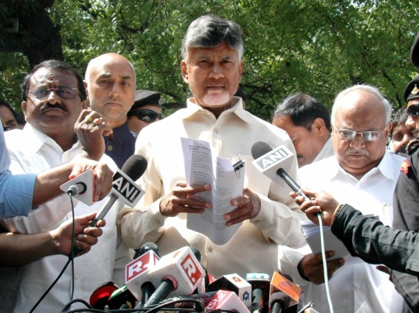 Andhra Pradesh Chief Minister N. Chandrababu Naidu talks to press after meeting CEC in New Delhi on April 13, 2019. Chandrababu Naidu