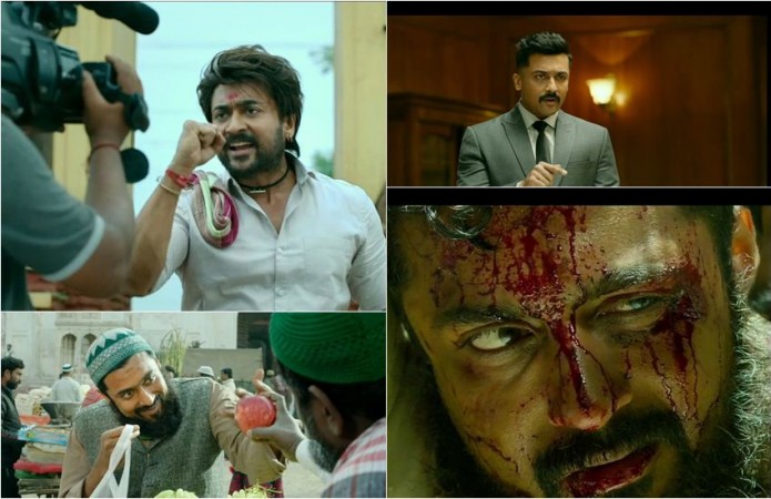 A collage of screen shots taken from Suriya and Mohanlal's Kaappaan teaser. Kaappaan (Kappan) Teaser