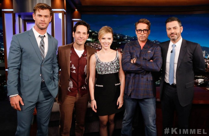 Scarlett Johansson with Chris Hemsworth, Paul Rudd, Robert Downey Jr and Jimmy Kimmel Scarlett Johansson