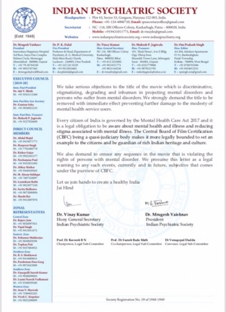Mental Hai Kya complaint letter by Indian Psychiatric Society page 2 Mental Hai Kya complaint letter by Indian Psychiatric Society page 2