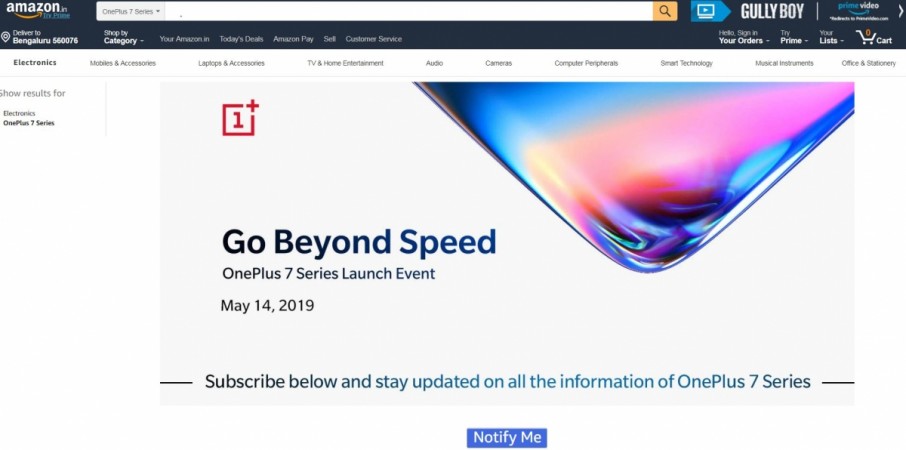 OnePlus 7 will be available exclusive to Amazon in India. OnePlus 7, Amazon, India, Notify me,