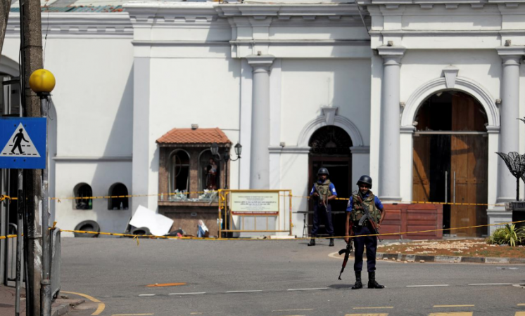 Security personnel stand guard near St Anthony's Shrine in Colombo, three days after a string of suicide bomb attacks on churches and luxury hotels across the island on Easter Sunday, in Sri Lanka. sri lanka suicide attack