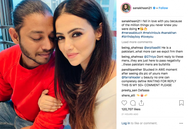 Sana Khan confesses love for Melvin Louis on his birthday. Sana Khan confesses love for Melvin Louis_Post 2