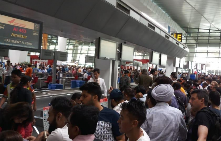 Air India passengers stranded at Delhi airport. Air India