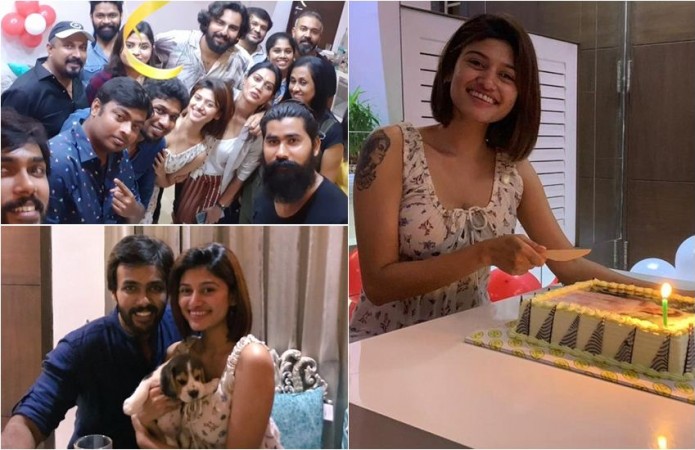 Oviya parties with Arav and Gayathri. Oviya's Birthday Celebration