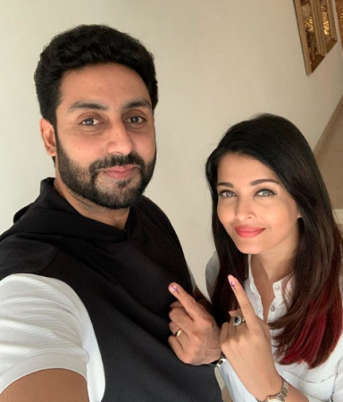 Aishwarya Rai Bachchan and Abhishek Bachchan cast their vote. Aishwarya Rai Bachchan and Abhishek Bachchan