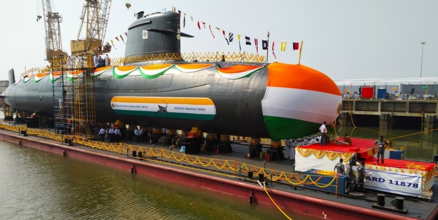 INS Vela, Indian Navy's fourth Scorpene-class submarine, at the launch at Mumbai's Mazagon Docks. Courtesy: @NAVALGROUP_IN/twitter Launch of Indian Navy's Scorpene class submarine INS Vela built by Mazagon Docks with French collaboration