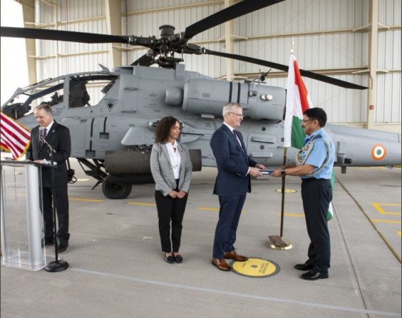 Air Mshl AS Butola represented the IAF and accepted the first Apache in a ceremony at Boeing production facility. Indian Airforce