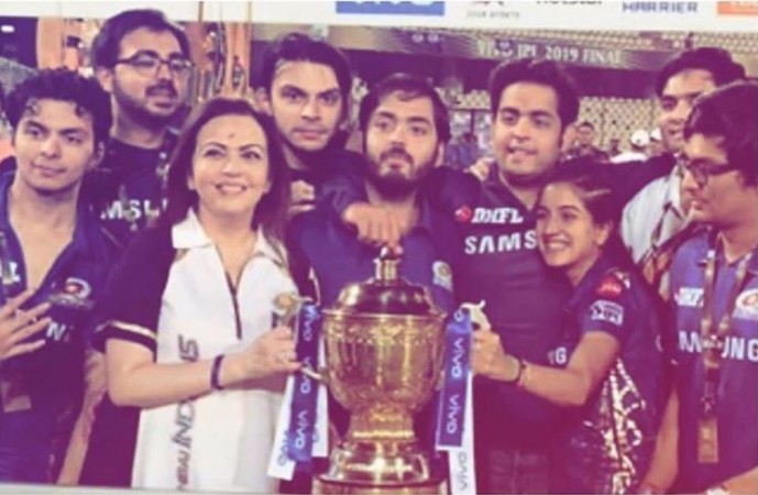 Mumbai Indians owner Ambani family with IPL 2019 trophy Mumbai Indians owner Ambani family with IPL 2019 trophy