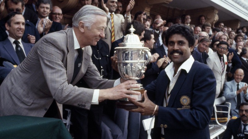 Kapil Dev with the World Cup trophy in 1983 1983 World Cup