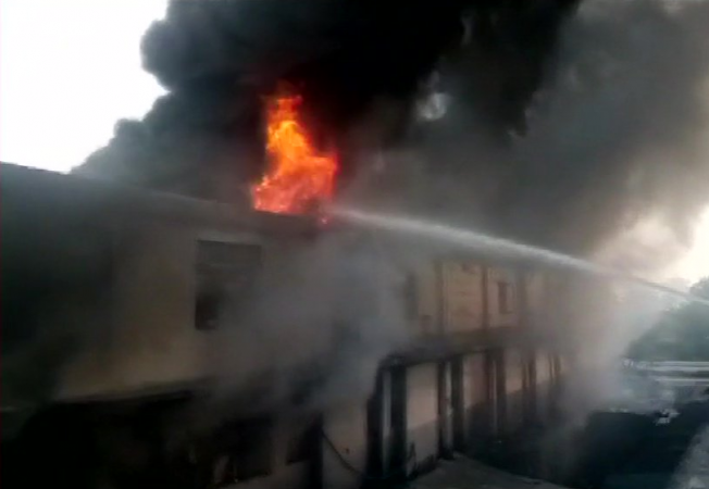 Fire breaks out in Peera Garhi region in Delhi's Udyog Nagar. delhi fire