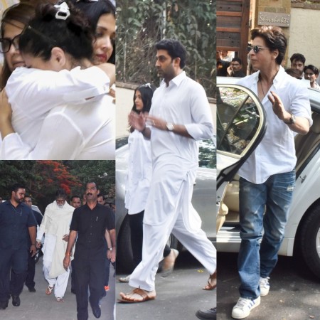 Veeru Devgan funeral: Aishwarya Rai Bachchan consoles Kajol, SRK, Amitabh Bachchan pay last respects. Veeru Devgan funeral: Aishwarya Rai Bachchan consoles Kajol, SRK, Amitabh Bachchan pay last respects