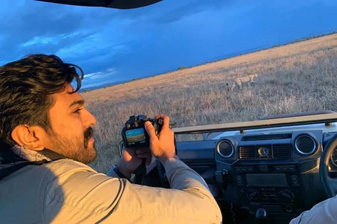 Ram Charan shooting a cheetah from close by in Serengeti National Park, Africa Ram Charan shooting a cheetah from close by in Serengeti National Park, Africa
