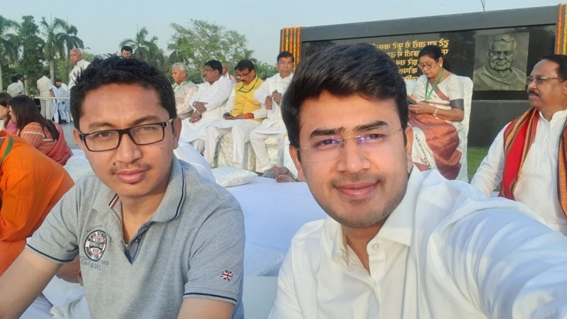 Tejasvi Surya with Ladakh MP Jamyang T Namgyal. Tejasvi Surya