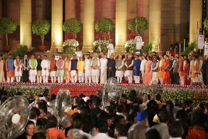 President Ram Nath Kovind, Vice President M Venkaiah Naidu and Prime Minister Narendra Modi with Union cabinet ministers during the swearing-in ceremony at Rashtrapati Bhavan in New Delhi on May 30, 2019. Prime Minister Narendra Modi