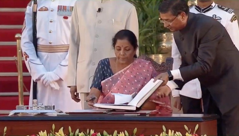New Delhi: BJP MP Nirmala Sitharaman takes oath as Union Minister at a swearing-in ceremony at Rashtrapati Bhavan in New Delhi on May 30, 2019. Nirmala Sitharaman