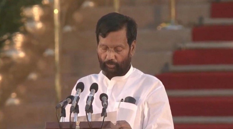 LJD President Ram Vilas Paswan takes oath as Union Minister at a swearing-in ceremony at Rashtrapati Bhavan in New Delhi on May 30, 2019. Ram Vilas Paswan