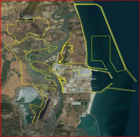 A map of Adani Port at Ennore, blocking the mouth of the Arani river. The centre's coastal connectivity project Sagarmala is also an opportunity for big companies like Adani Ports. Adani Port