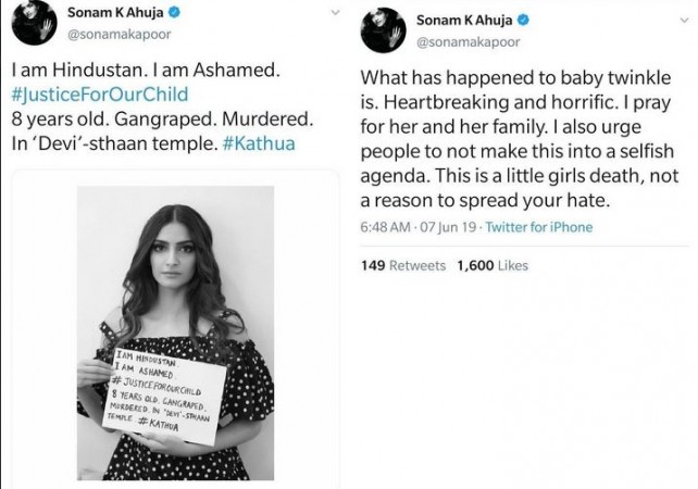 Screenshots of Sonam Kapoor's Twitter posts Screenshots of Sonam Kapoor's Twitter posts
