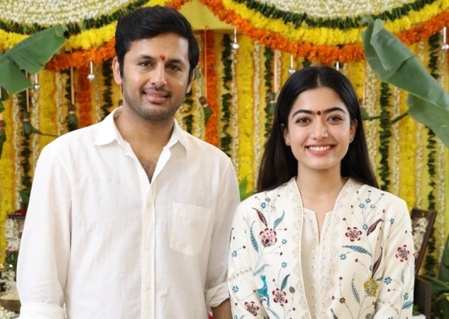 Nithiin and Rashmika Mandanna at Bheeshma launch Nithiin and Rashmika Mandanna at Bheeshma launch