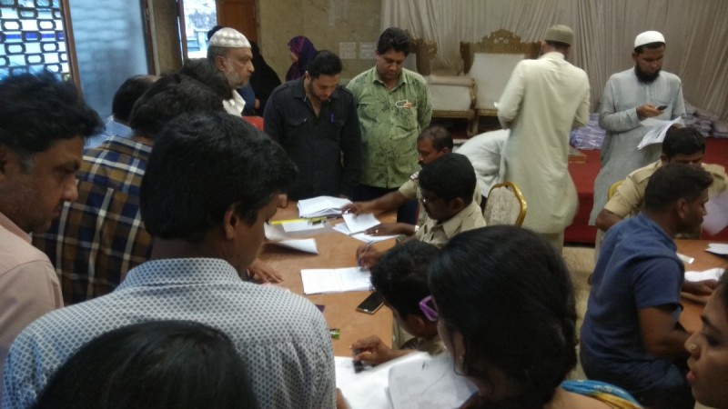 Police filing complaints of IMA depositors at AS Convention Hall, Shivajinagar, Bengaluru IMA scam
