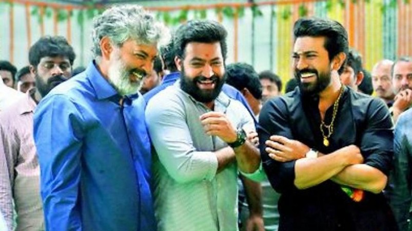   SS Rajamouli, Junior NTR and Ram Charan at the launch of the film RRR 