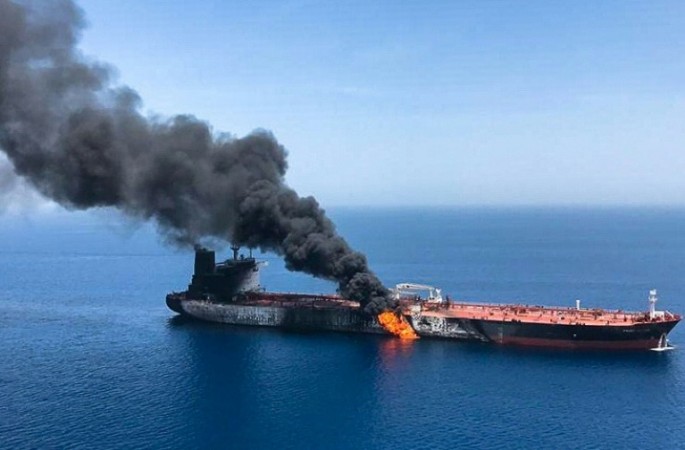 File picture shows one of two vessels attacked in the waters of the Gulf of Oman in June this year. Oil tankers