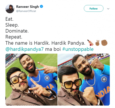 Ranveer's tweet Ranveer Singh tweet