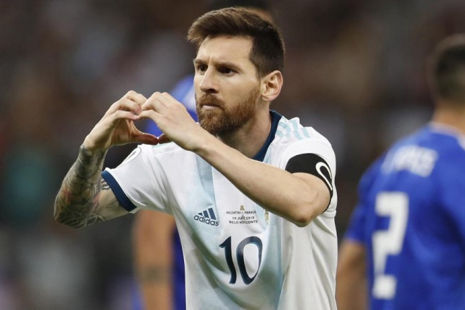 Messi after scoring the goal messi