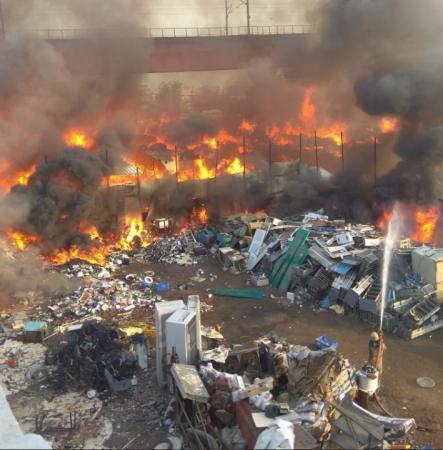 Firefighting operations are underway. delhi metro fire