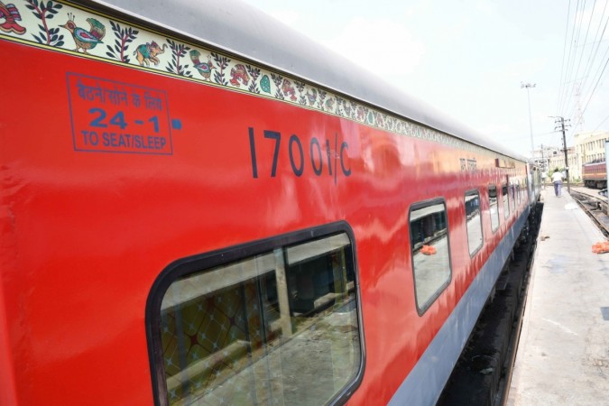 A view of the Rajendra Nagar New Delhi Rajdhani Express decorated with Mithila painting, in Patna on June 9, 2018. New Delhi Rajdhani Express